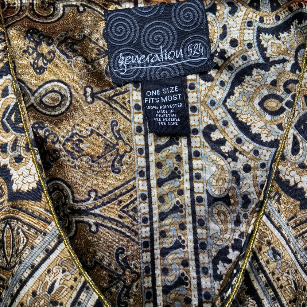 Boho Black Gold Long Maxi Kaftan Paisley One Size Silky Bohemian Statement Piece - Picture 3 of 3
